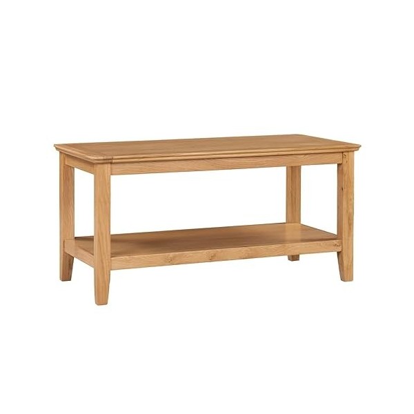 Hallowood HRE-COF900 Hereford Grande Table Basse avec étagère Finition chêne Clair 90 cm | Meuble TV rectangulaire en Bois Ma