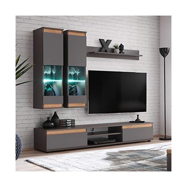 MSA MODO Meuble Mural pour TV 175 cm de Large avec éclairage LED Anthracite