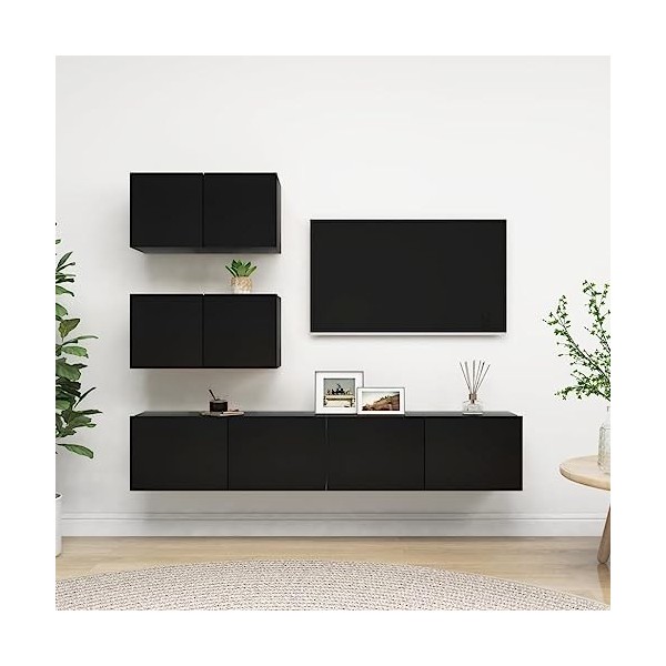 Ensemble de Meuble TV 4 pcs Noir Aggloméré - Meuble Chambre, Support Télé pour Salon Salle à Manger Chambre, Style Industriel
