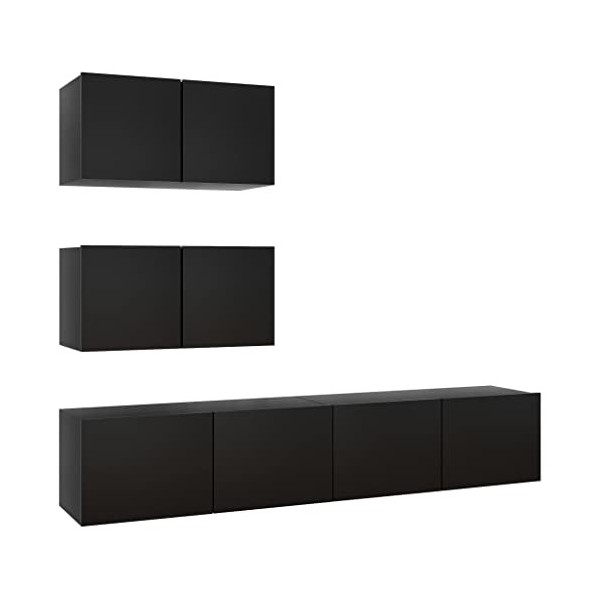 Ensemble de Meuble TV 4 pcs Noir Aggloméré - Meuble Chambre, Support Télé pour Salon Salle à Manger Chambre, Style Industriel