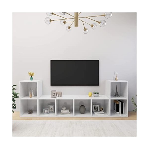 Table Télévision Basse, Simplicité et Élégance Meubles pour TV 4 pièces aggloméré Blanc brillant 72 x 35 x 36,5 cm Meuble TV 