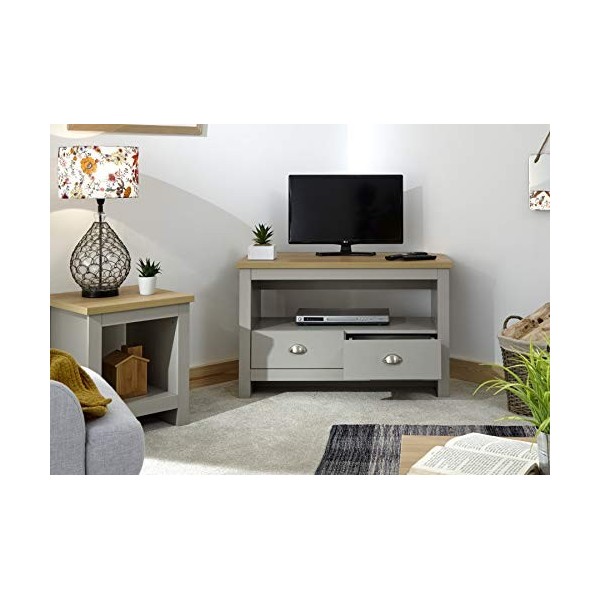 Home Source BOSCTVGRY Meuble TV à 2 tiroirs en Bois avec étagère de Divertissement LCD Gris