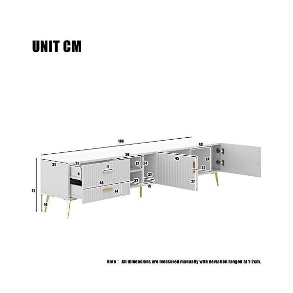 HAINEW Meuble TV bas en rotin pour TV de 75 à 80" Blanc 180 x 35 x 41 cm