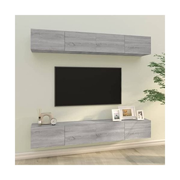 Meubles TV muraux 4 pcs Sonoma Gris 100x30x30 cm - Armoire Basse Centre de Divertissement Meuble Stéréo Salon Salle de Séjour