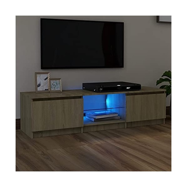 RAUGAJ Centres de divertissement et meubles TV - Meuble TV avec lumières LED - Chêne Sonoma - 140 x 40 x 35,5 cm - Meuble