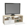 ML-Design Meuble Bas TV, Blanc/Naturel, 95x36x35 cm, Panneau de Particules MDF Finition Mélaminée, avec 2 Portes Pliantes et 
