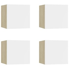 DCRAF Centres de divertissement et supports TV, meubles TV muraux 4 pièces, blanc et chêne sonoma, 30,5 x 30 x 30 cm