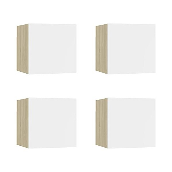 DCRAF Centres de divertissement et supports TV, meubles TV muraux 4 pièces, blanc et chêne sonoma, 30,5 x 30 x 30 cm