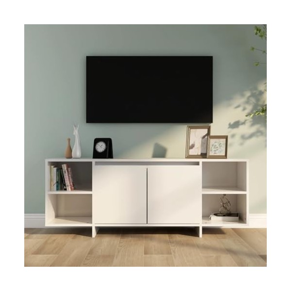 SEVSO Meuble TV en bois blanc brillant 130 x 35 x 50 cm