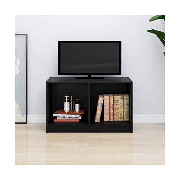 homiuse Meuble TV Noir 70x33x42 cm Bois de Pin Massif Armoire HiFi Décoration Intérieure Meuble de Télévision Table Salon Sup