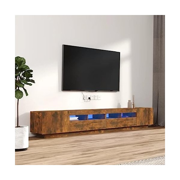 Higsose Ensemble de Meubles TV Salon avec Lumières LED RVB 3 Pcs 100/80x35x40 cm Chêne Fumé Bois dingénierie Armoires Multim