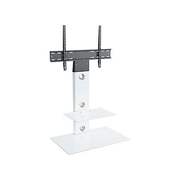 King Meuble TV Cantilever Support TV Intégré,pour Écrans de 32 à 65 LCD LED Plasma, H 117.7 cm Étagères Carrées, Blanc