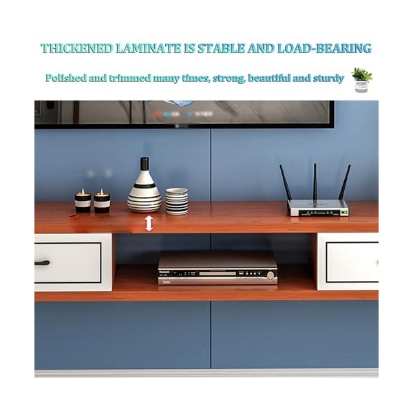 Étagère TV Flottante, Console multimédia Murale, Support Mural pour Meuble TV, Support de Rangement Moderne pour Centre de Di