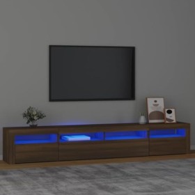 Meuble TV avec lumières LED Chêne Marron 240x35x40 cm - Meuble Chambre, Support Télé pour Salon Salle à Manger Chambre, Style