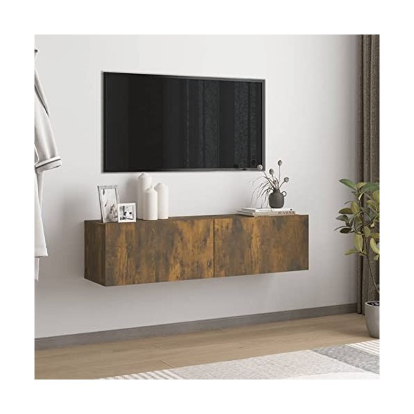 Festnight Meuble TV à Suspendre/Banc TV Meuble TV de Salon Mural, Meuble TV Bas Chêne fumé 120x30x30 cm Bois dingénierie