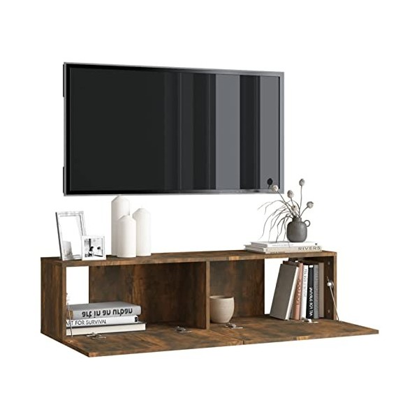 Festnight Meuble TV à Suspendre/Banc TV Meuble TV de Salon Mural, Meuble TV Bas Chêne fumé 120x30x30 cm Bois dingénierie