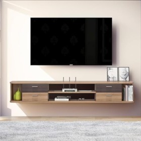Meuble TV Mural,Meuble TV Suspendu,Meuble TV Flottant Mural Console Multimédia Gaming Grand Rangement Divertissement Étagère 