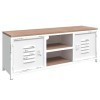 FAMIROSA Meuble TV Blanc 110x30x40 cm Fer et Bois de Sapin Massif 15.91KG