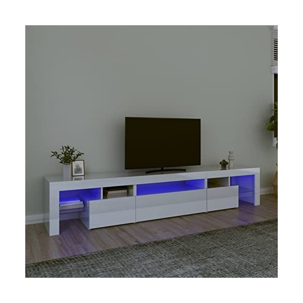 Camerina Meuble TV avec lumières LED Blanc Brillant 215x36,5x40 cm,Meuble TV,Table Basse Salon Meuble TV,Table Basse LED Coul