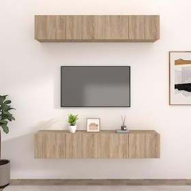 CIADAZ Meubles TV 4 pcs Chêne Sonoma 80x30x30 cm Bois dingénierie,Meuble TV,Table Basse Salon Meuble TV,Table Basse LED Coul