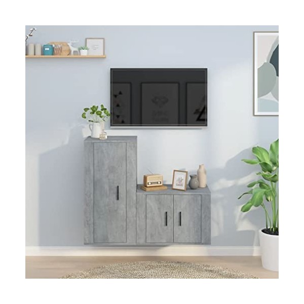 KEAAN Home Hardware Businese Meuble TV 2 pièces en bois Gris béton
