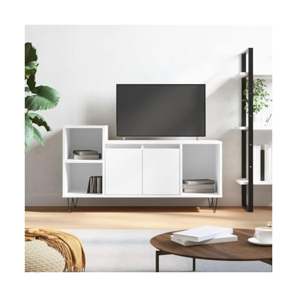 DCRAF Centres de divertissement et meubles TV, meuble TV blanc brillant, 100 x 35 x 55 cm, bois dingénierie