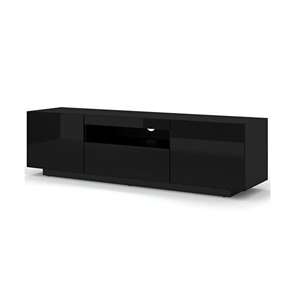 BIM Furniture Meuble TV Aura avec 3 Portes en Bois - Noir Brillant - L 150 X P 37 X H 36-42 Cm