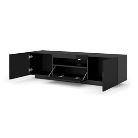 BIM Furniture Meuble TV Aura avec 3 Portes en Bois - Noir Brillant - L 150 X P 37 X H 36-42 Cm
