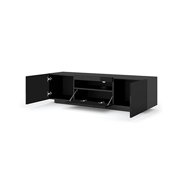 BIM Furniture Meuble TV Aura avec 3 Portes en Bois - Noir Brillant - L 150 X P 37 X H 36-42 Cm