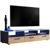 ExtremeFurniture T35 Meuble TV, Carcasse en Noir Mat/Façade en Wotan Mat + LED Bleues