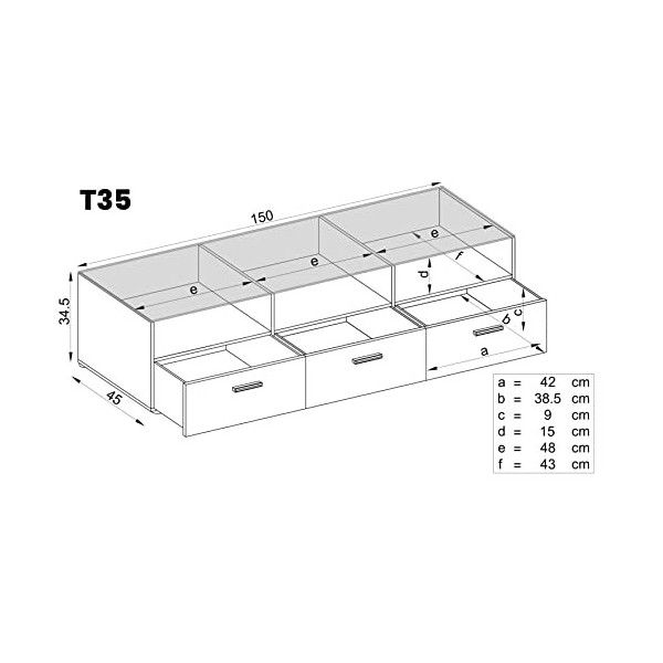 ExtremeFurniture T35 Meuble TV, Carcasse en Noir Mat/Façade en Wotan Mat + LED Bleues