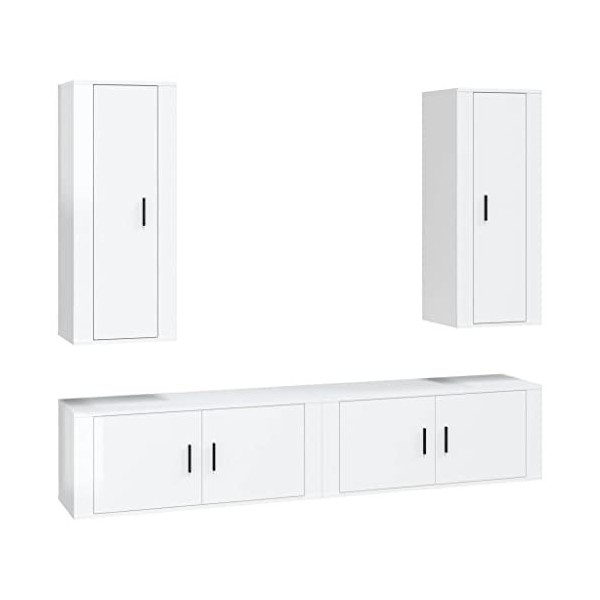 vidaXL Ensemble de Meubles TV 4 pcs Blanc Brillant Bois dingénierie