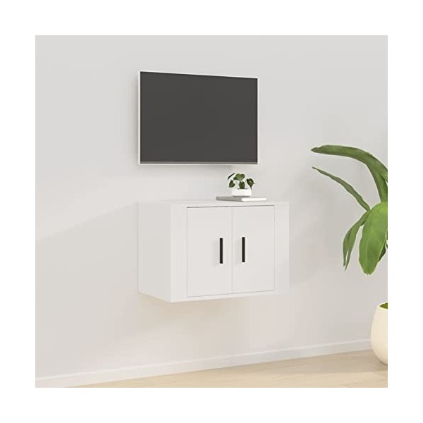 Tidyard Meuble TV Mural Meuble TV Flottant Meuble TV Suspendu Salon Blanc 57x34,5x40 cm