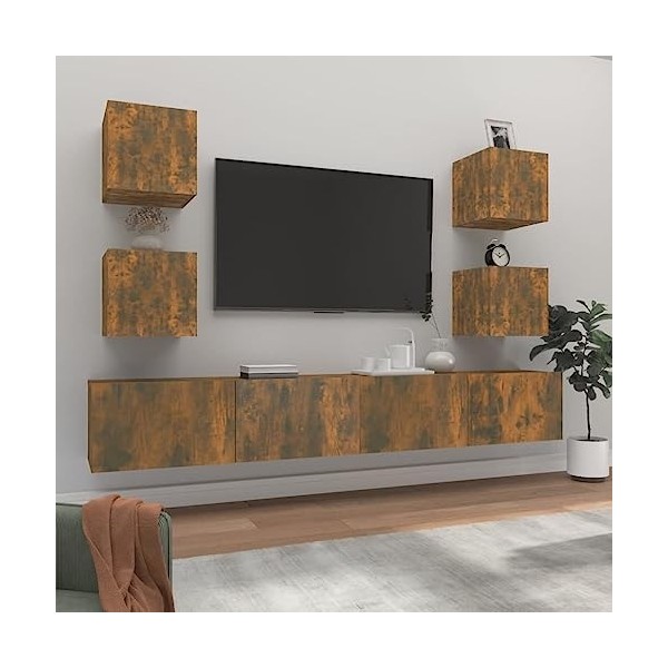 Ensemble de Meubles TV 6 pcs Chêne fumé Bois dingénierie - Table TV Support de Télévision en Bois pour Salon Chambre Salle à
