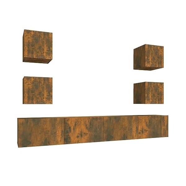 Ensemble de Meubles TV 6 pcs Chêne fumé Bois dingénierie - Table TV Support de Télévision en Bois pour Salon Chambre Salle à