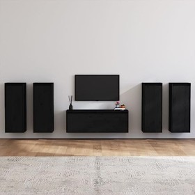 Générique Meubles TV 5 pcs Noir Bois Massif de pin,38.95 KG,3100218, Meubles, Meubles TV