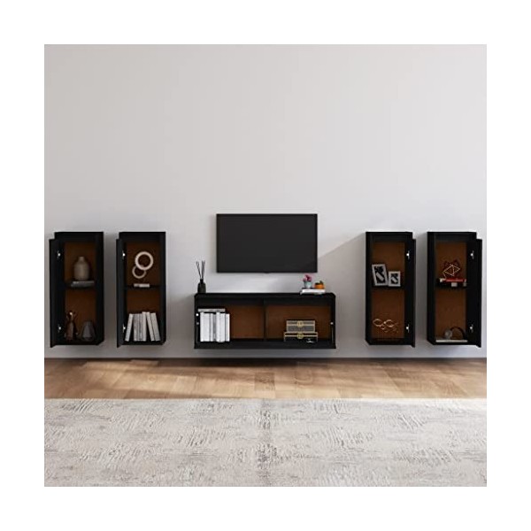 Générique Meubles TV 5 pcs Noir Bois Massif de pin,38.95 KG,3100218, Meubles, Meubles TV