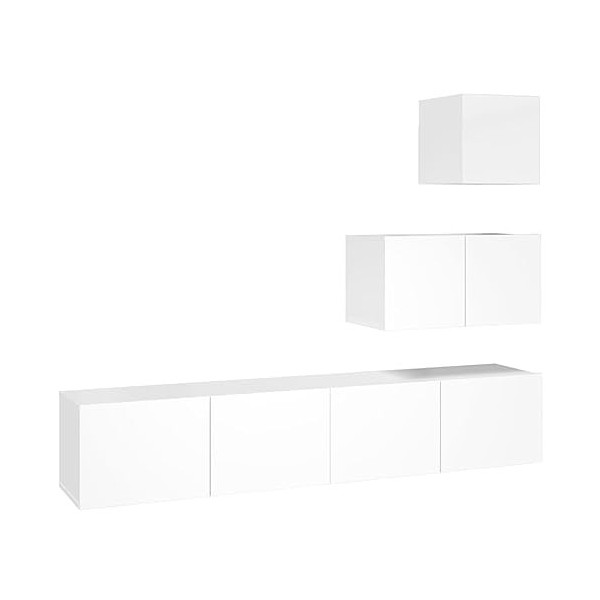 heybb Ensemble de Meubles TV 4 pcs Blanc Brillant Bois dingénierie,Table Television Salon,Meuble TV Haut,Meuble Télé Haut