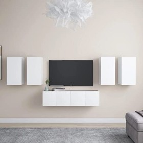 ZEYUAN Ensemble de Meuble TV 6 pcs Blanc Aggloméré,Meuble Haut Salon,Meuble dangle TV,Meuble TV Étagère