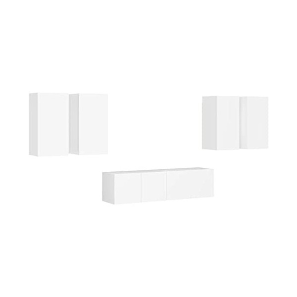 ZEYUAN Ensemble de Meuble TV 6 pcs Blanc Aggloméré,Meuble Haut Salon,Meuble dangle TV,Meuble TV Étagère
