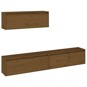 ZEYUAN Meubles TV 3 pcs Marron Miel Bois Massif de pin,Meuble TV Longueur,Meubles De Salon TV,Meuble Bas Salon