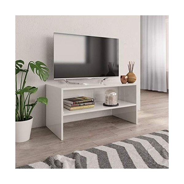 homiuse Meuble TV Blanc et Chêne Sonoma 80x40x40 cm Aggloméré Bibliothèque Style Classique Support de TV Table TV Meuble Salo