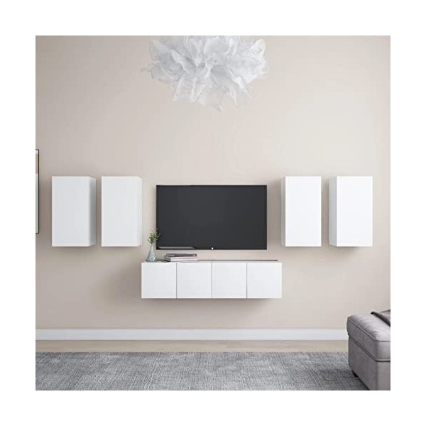 CIADAZ Ensemble de Meuble TV 6 pcs Blanc Aggloméré,Meuble Haut Salon,Meuble dangle TV,Meuble TV Étagère