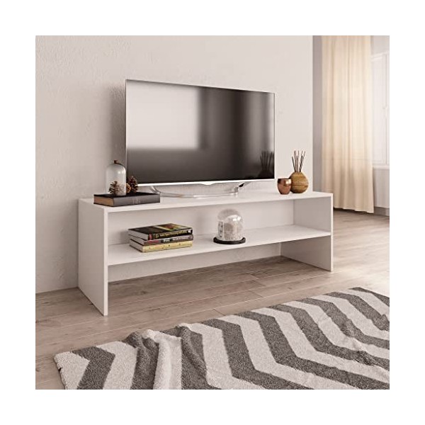 homiuse Meuble TV Blanc et Chêne Sonoma 80x40x40 cm Aggloméré Bibliothèque Style Classique Support de TV Table TV Meuble Salo