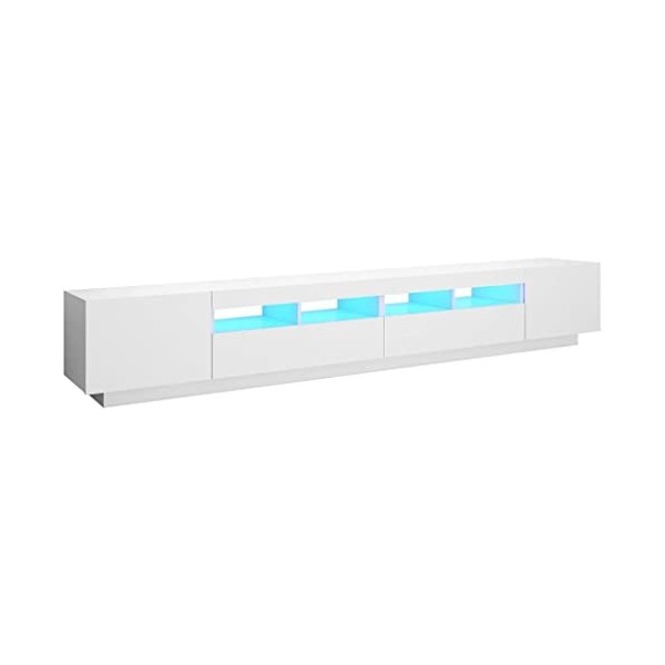 Meuble TV, Banc TV Support de Télévision Table TV Bas Armoire Basse Meuble TV avec lumières LED Blanc 260x35x40 cm