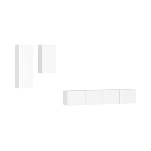 JUNZAI Ensemble de Meubles TV 4 pcs Blanc Bois dingénierie,Meuble TV,Table Basse Salon Meuble TV,Table Basse LED Couleurs