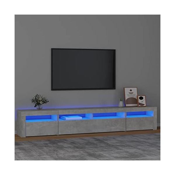 JUNZAI Meuble TV avec lumières LED Gris béton 240x35x40 cm,Meuble TV,Meuble TV Moderne,Meuble de Salon