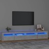 JUNZAI Meuble TV avec lumières LED Gris béton 240x35x40 cm,Meuble TV,Meuble TV Moderne,Meuble de Salon