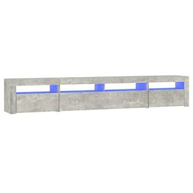 JUNZAI Meuble TV avec lumières LED Gris béton 240x35x40 cm,Meuble TV,Meuble TV Moderne,Meuble de Salon