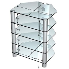 Sonorous Meuble pour équipement HiFi à 5 étages Verres de couleur noire et châssis en aluminium de couleur noire. Réf. RX-215